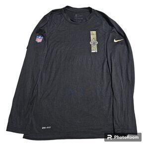 Saints NFL Nike On‎ Field Apparel Dri-Fit Long Sleeve Black Football Shirt Small